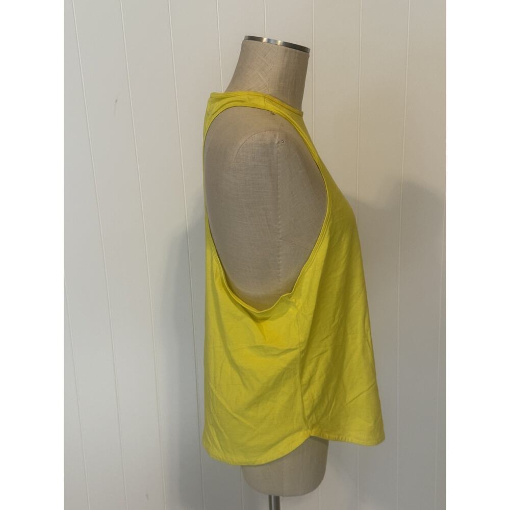 Adidas Shirt Womens XL Yellow Sleeveless Tank Top Athletic Spell Out Logo Gym - Picture 7 of 8